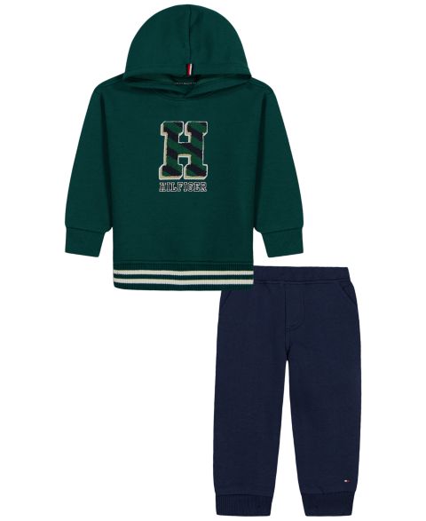 Детский комплект Tommy Hilfiger для мальчиков 2T-5T: худи с длинным рукавом и джоггеры, цвет: Зелёный / Тёмно-синий