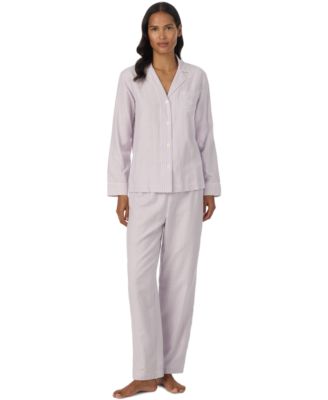 Petite Long-Sleeve Notch-Collar Striped Top and Pants, 2-Piece Set