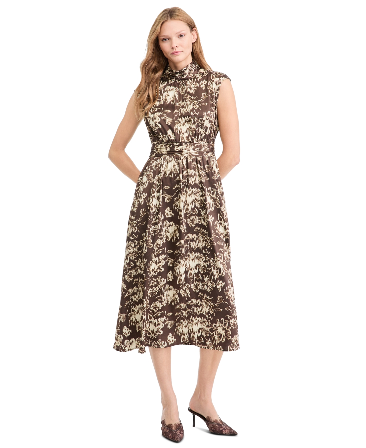 Derek Lam 10 Crosby Women's Nyra Satin Midi Mock Neck Dress