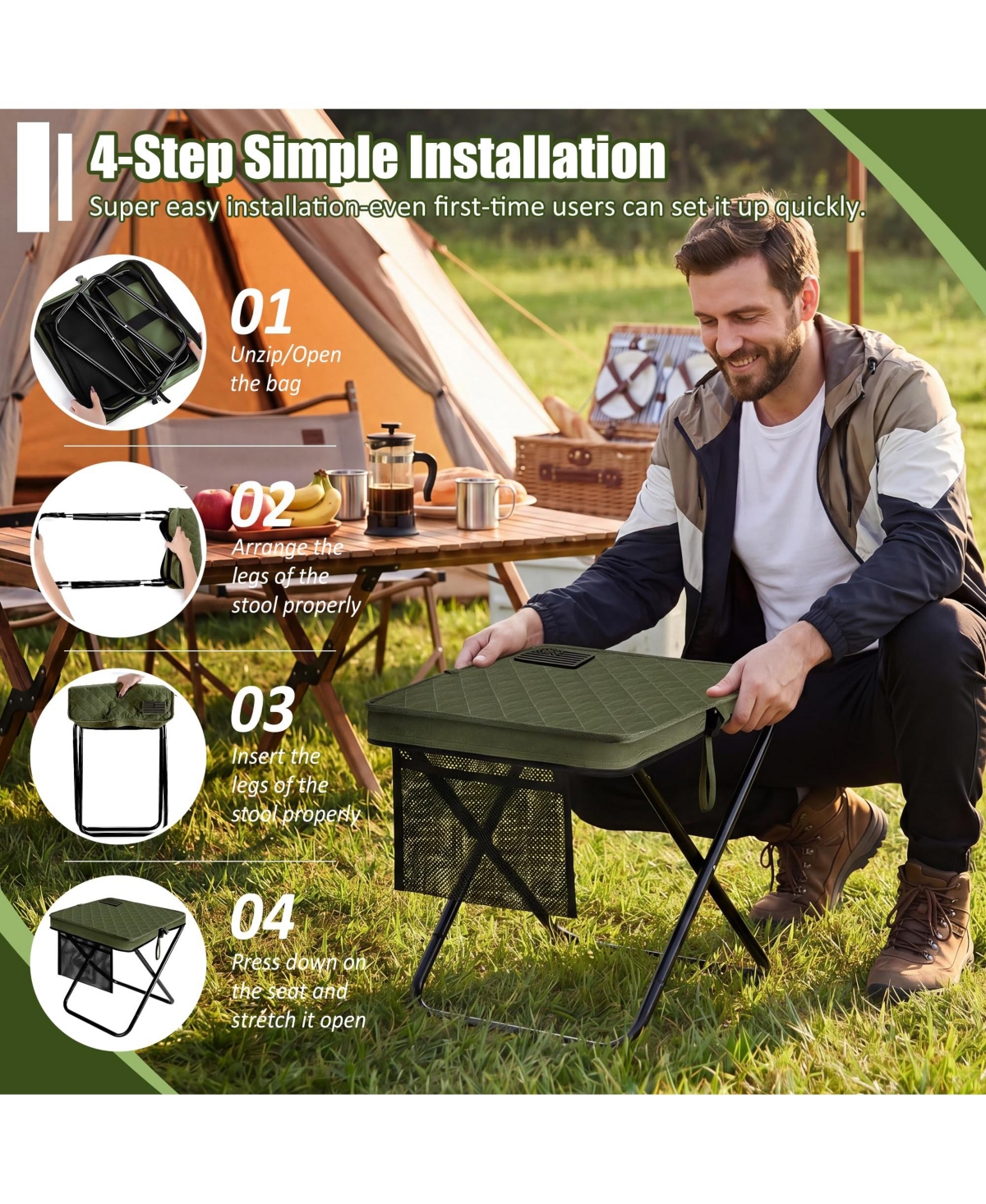Aofar Portable Collapsible Stool Adults Camping Travel Seat Outdoor