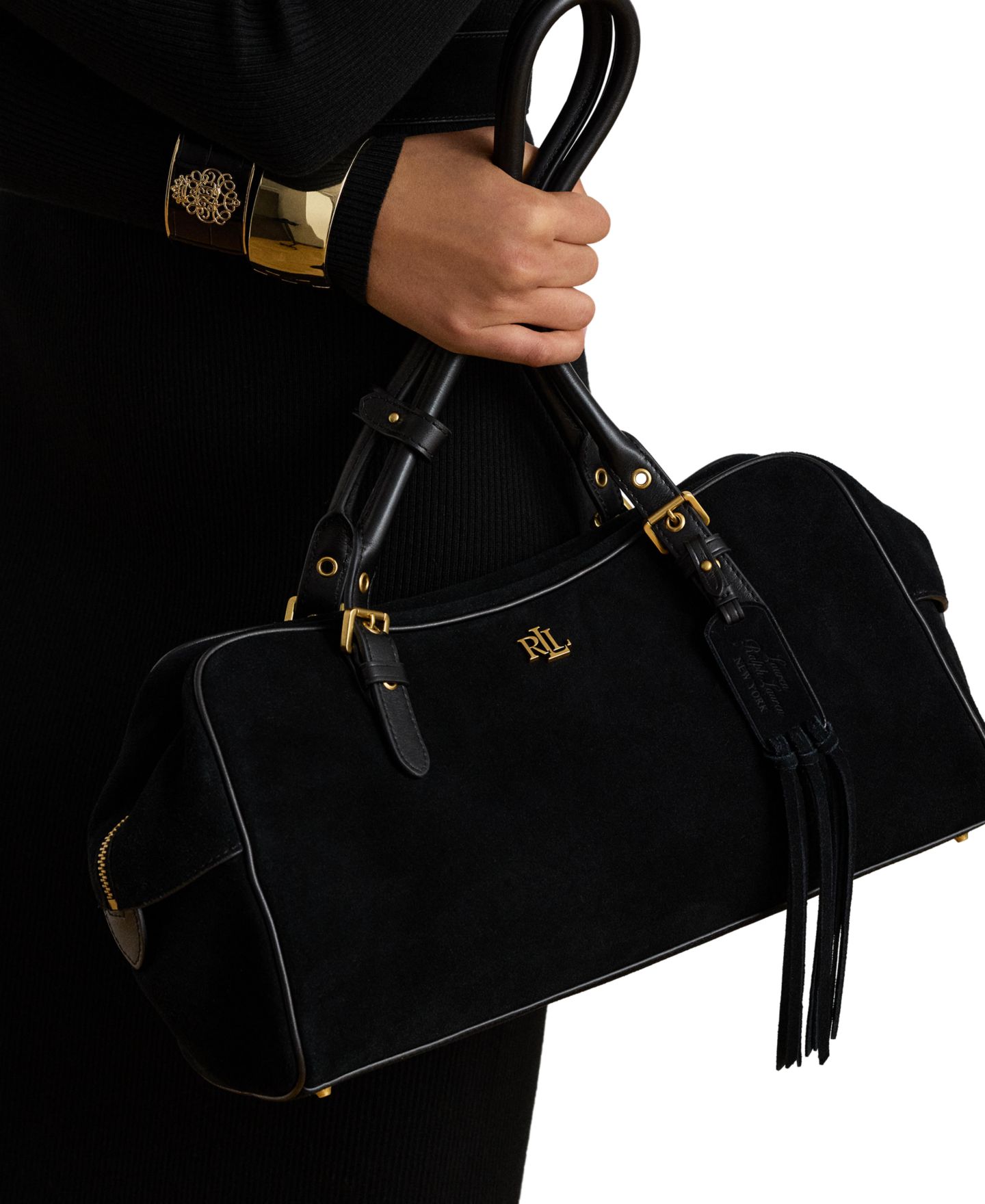 Женская сумка Lauren Ralph Lauren Marcy Suede Large Satchel, цвет: Чёрный — фото 2