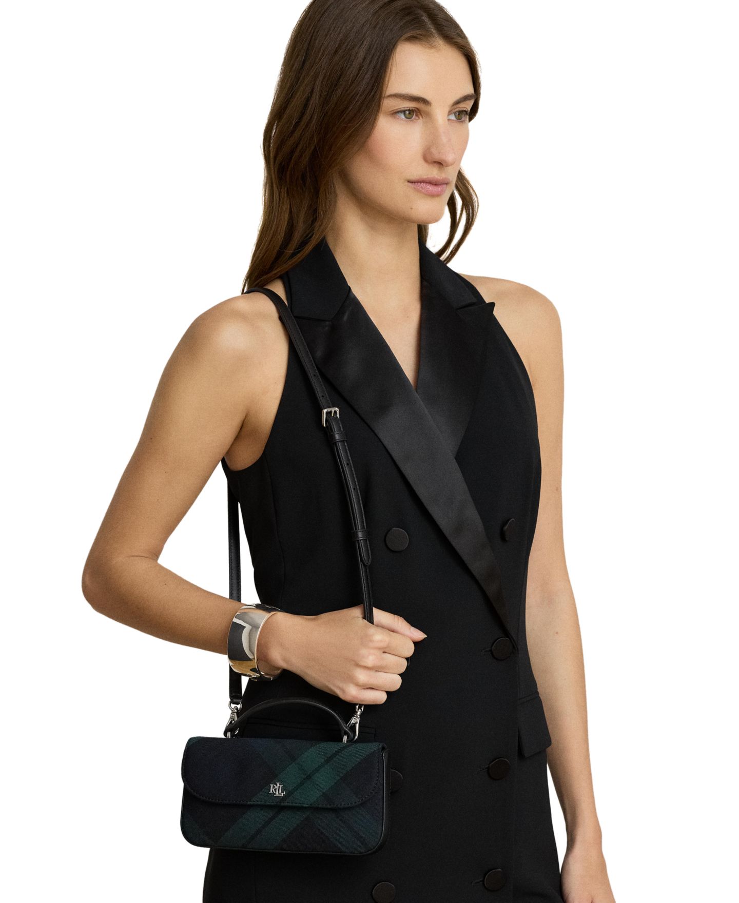 Женская сумка Lauren Ralph Lauren Plaid Marcy Small Crossbody, цвет: Чёрный — фото 3