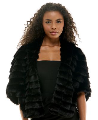 Women's Tiered Cropped Faux Fur Shawl Jacket