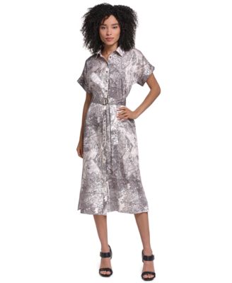 Women's Printed Twill Midi Shirt Dress