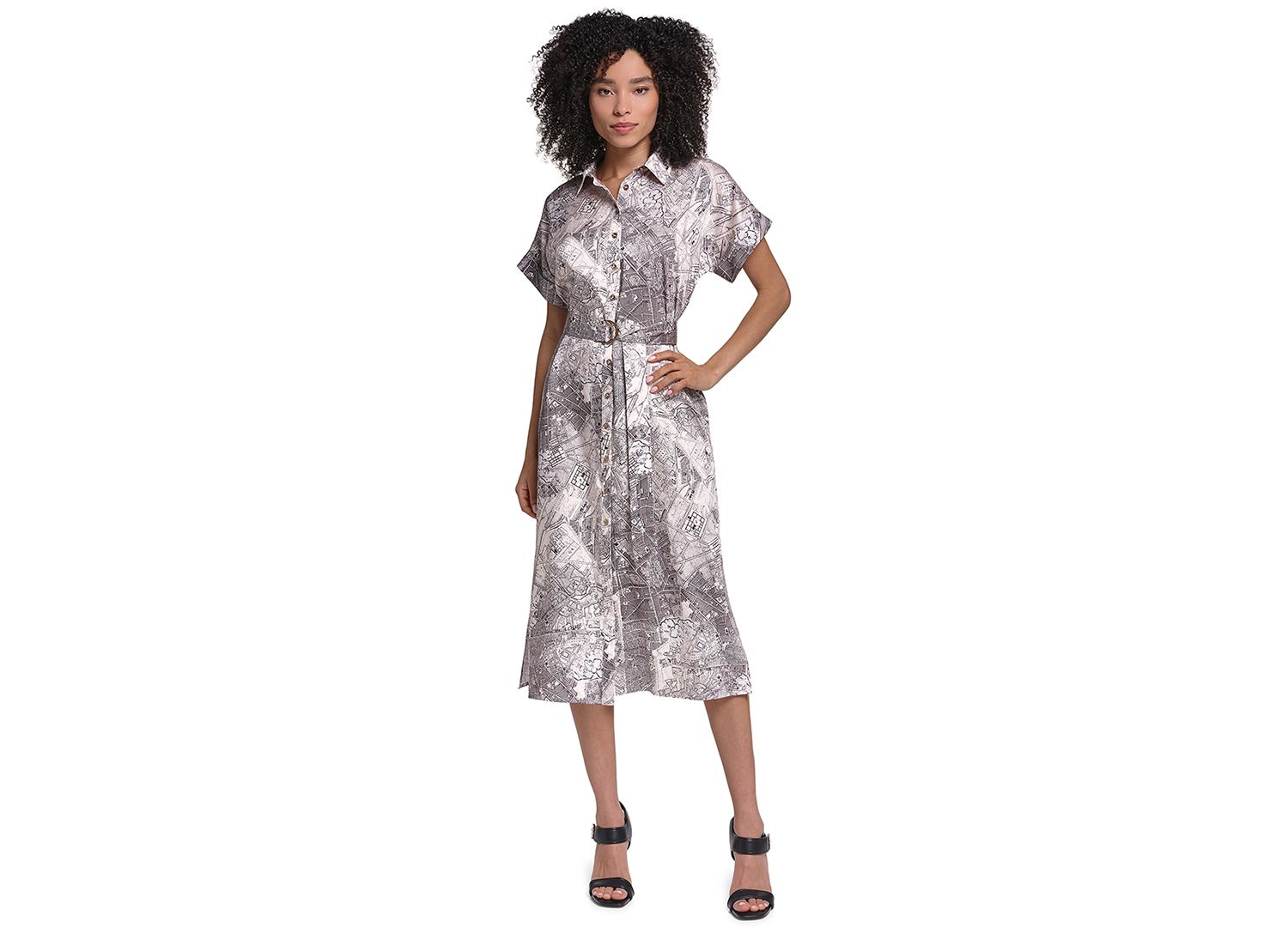 Women's Printed Twill Midi Shirt Dress