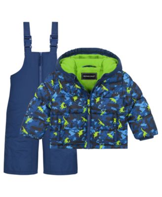 Toddler Boys' 2T-5T Dinosaur-Print Puffer Hooded Jacket and Ski Bib, 2-Piece Set