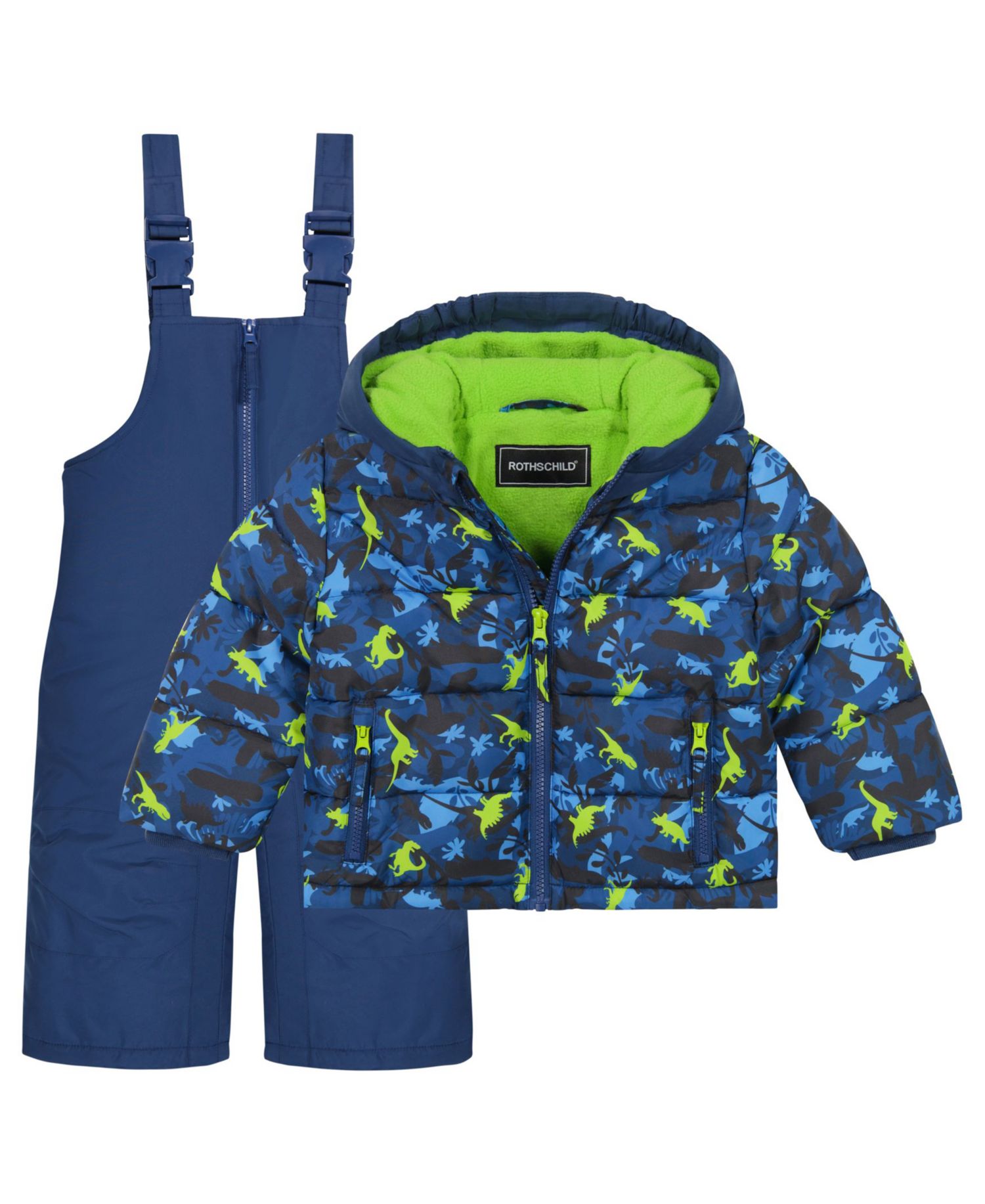 Toddler Boys' 2T-5T Dinosaur-Print Puffer Hooded Jacket and Ski Bib, 2-Piece Set