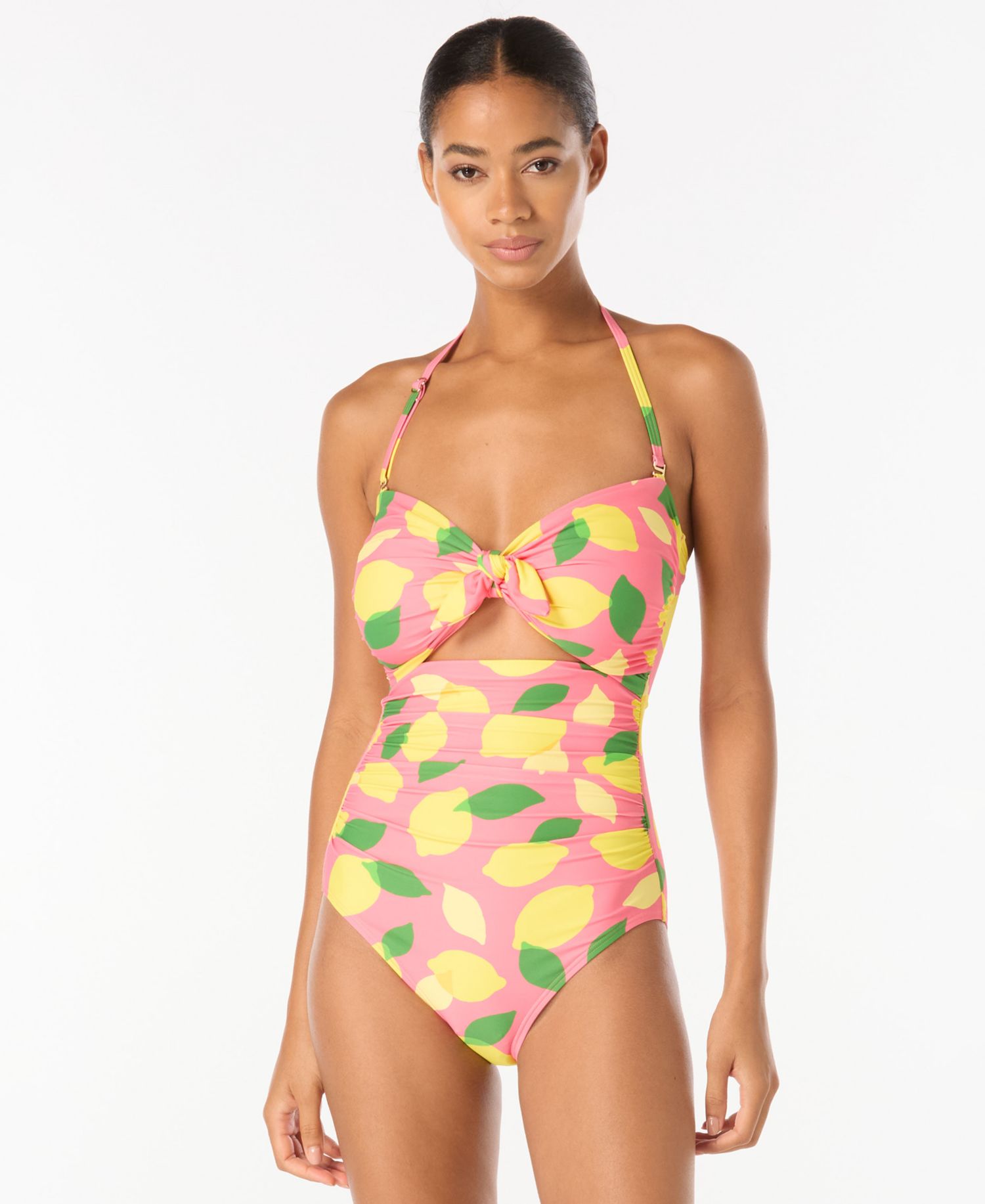 Women's Downtown Dot Full-Coverage Tie-Front Bandeau One-Piece Swimsuit
