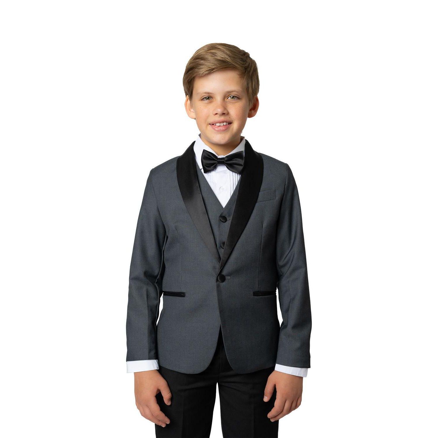 Big Boys Love and Angels Slim Fit 5-Piece Shirt, Bowtie, Jacket, Vest and Pants Tuxedo Set