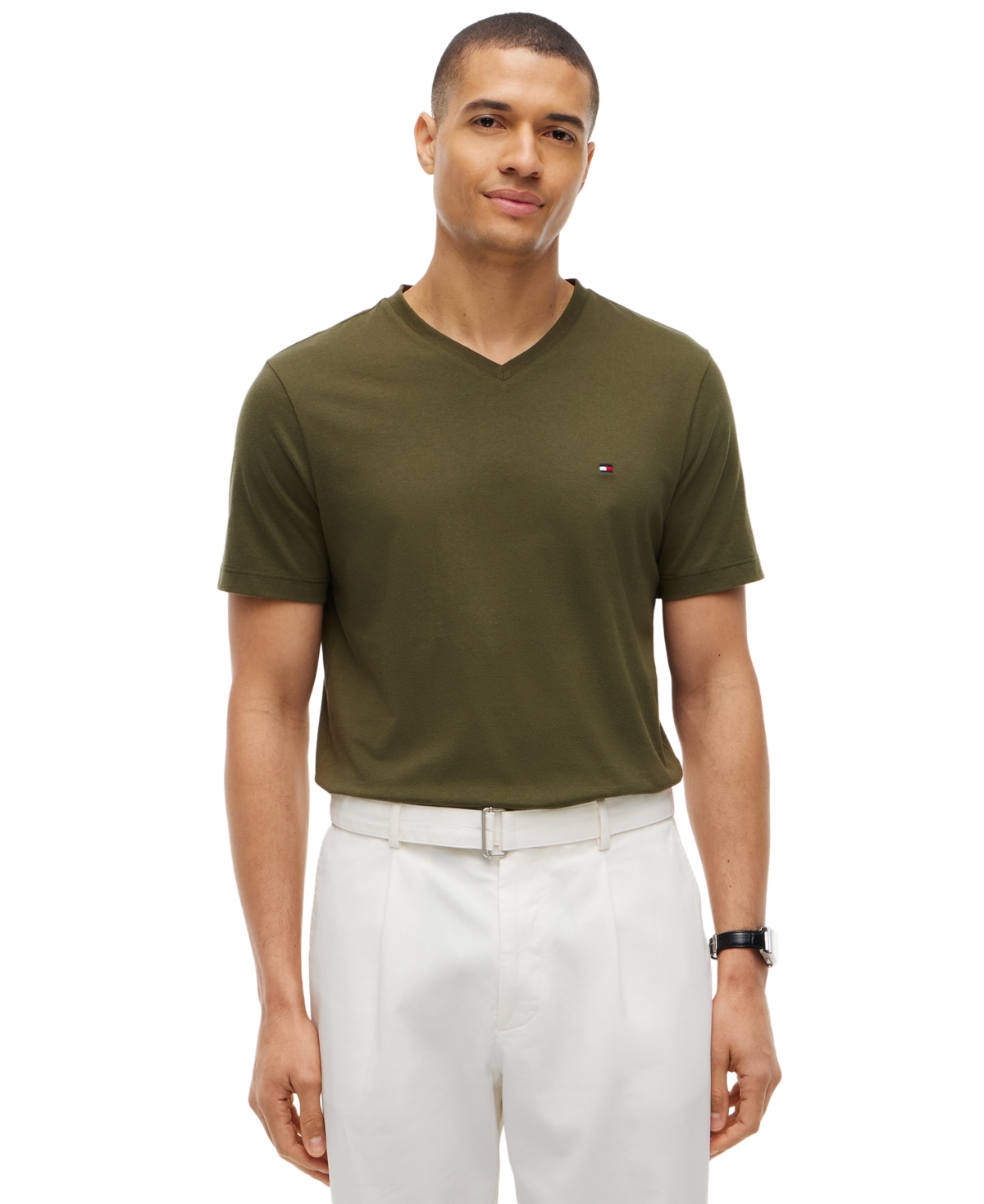 Tommy Hilfiger Men's Essential Cotton V-Neck Regular-Fit T-Shirt - Huntsman Green