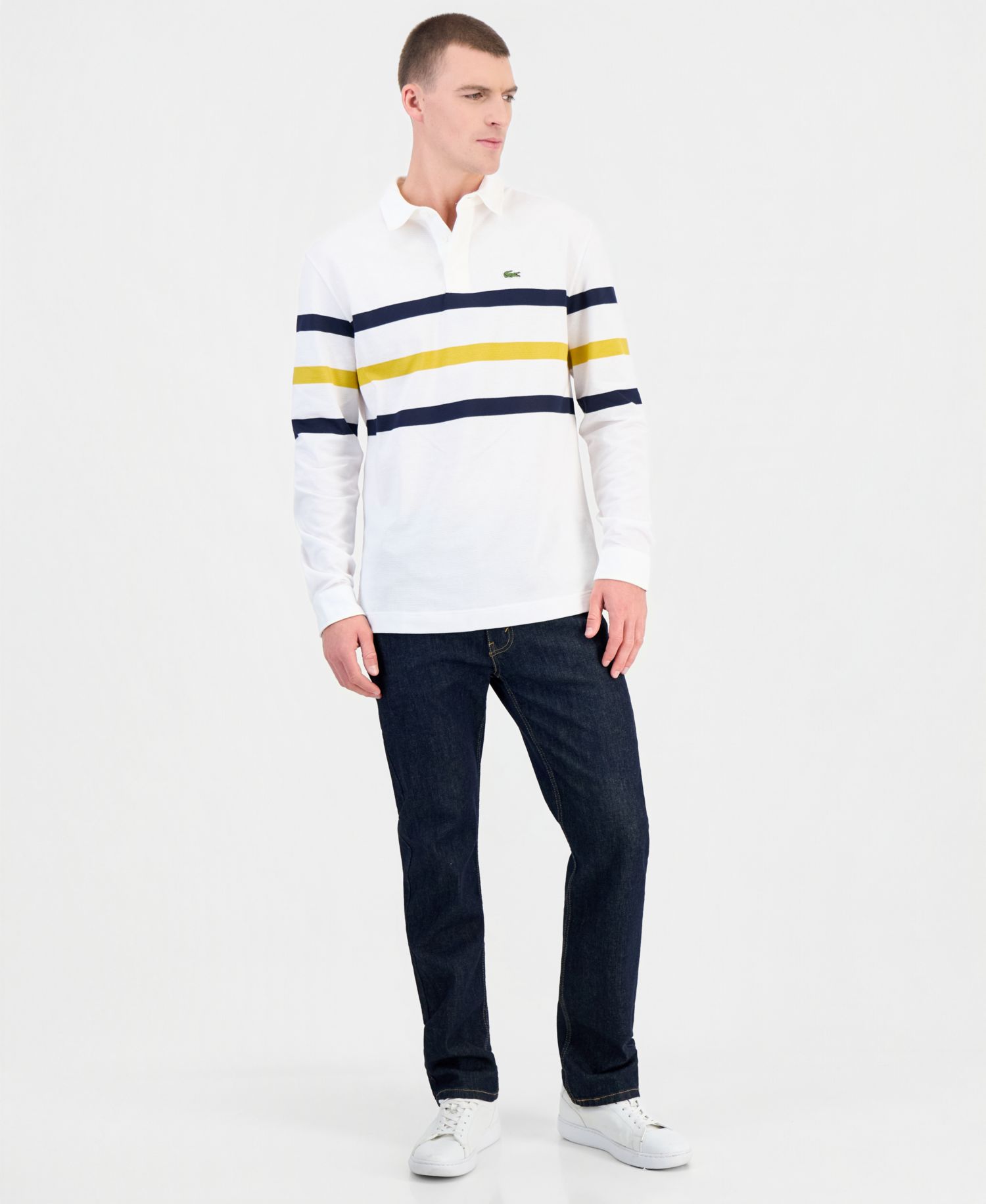 Men's Rugby Long-Sleeve Striped Polo Shirt