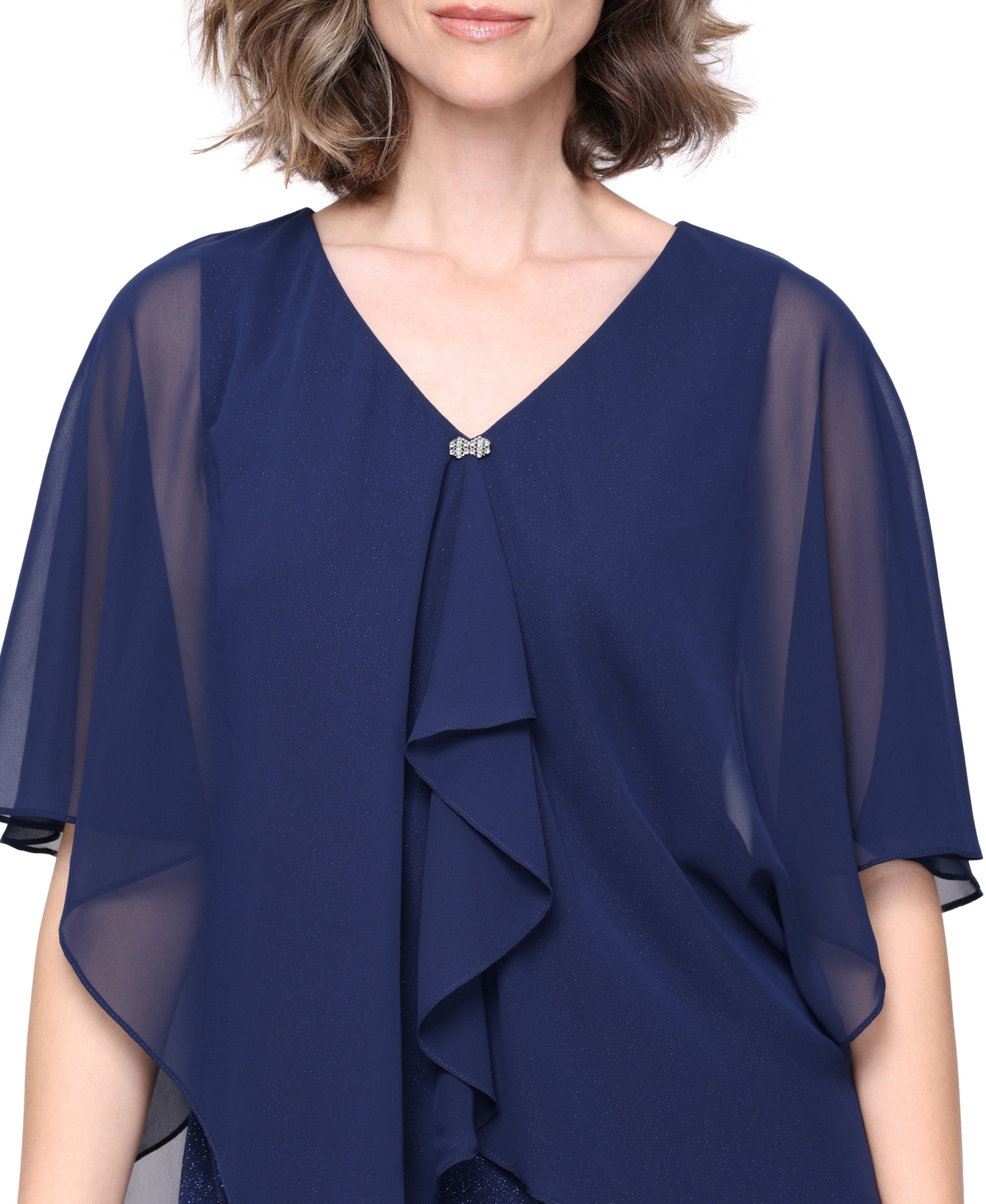 Sl Fashions Women's V-Neck Short-Sleeve Ruffle Wrap Dress