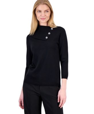 Petite 3/4-Sleeve Split Neck Sweater