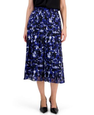 Women's Brushstroke Print Pleated Midi Skirt