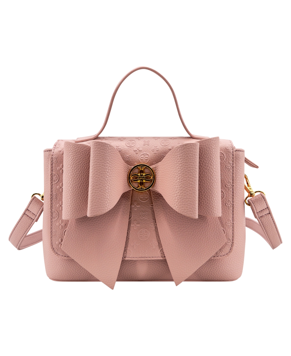 Like Dreams Noble Cross-bow Small Embossed Satchel Handbag In Blush