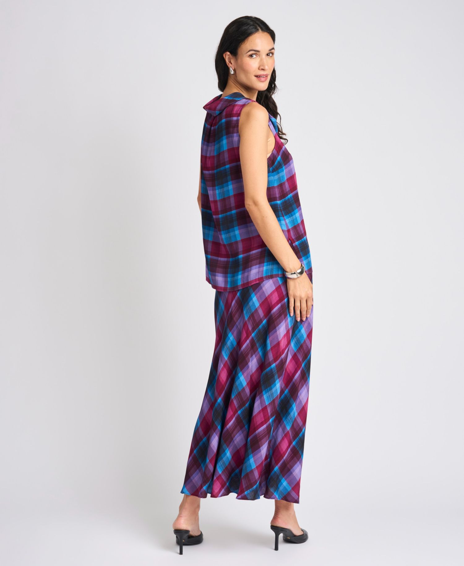 Women's Bias Plaid A-Line Maxi Skirt