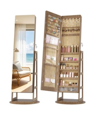 360&deg; Swivel Jewelry Cabinet with Full-Length Mirror, Lockable Jewelry Armoire