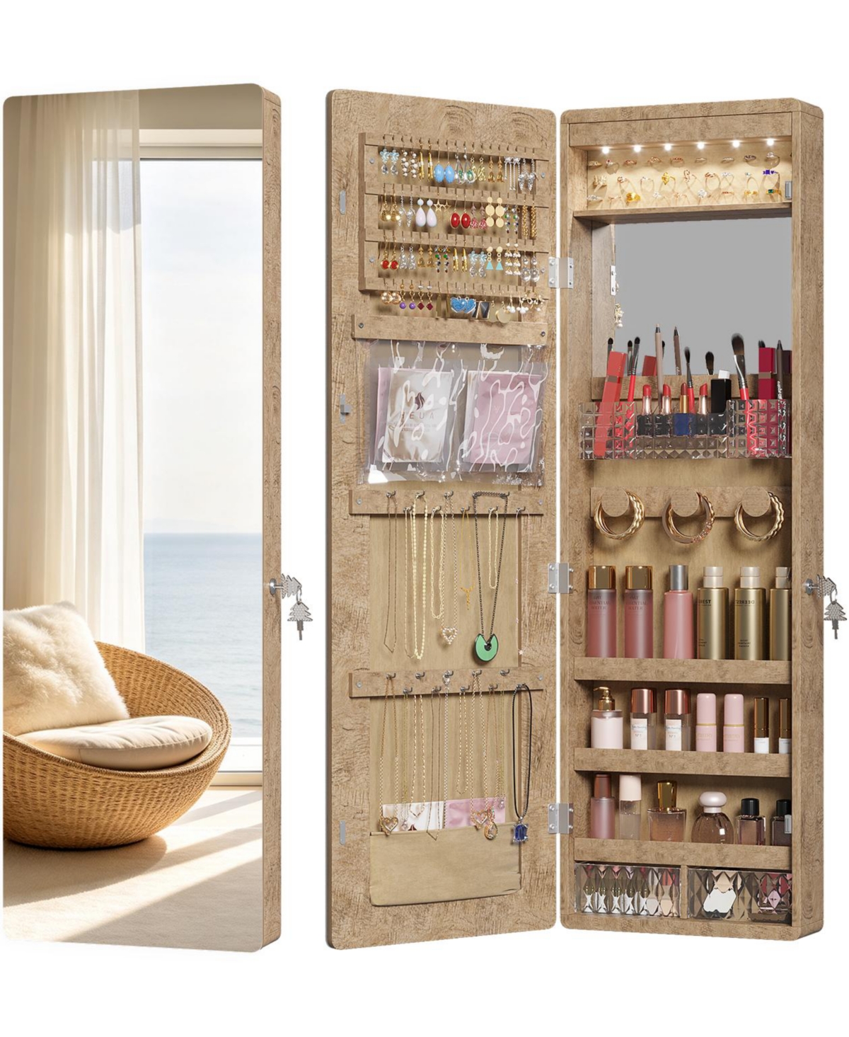 Vlsrka 42.5"H Jewelry Armoire, Wall-Mounted and Door-Hanging Cabinet