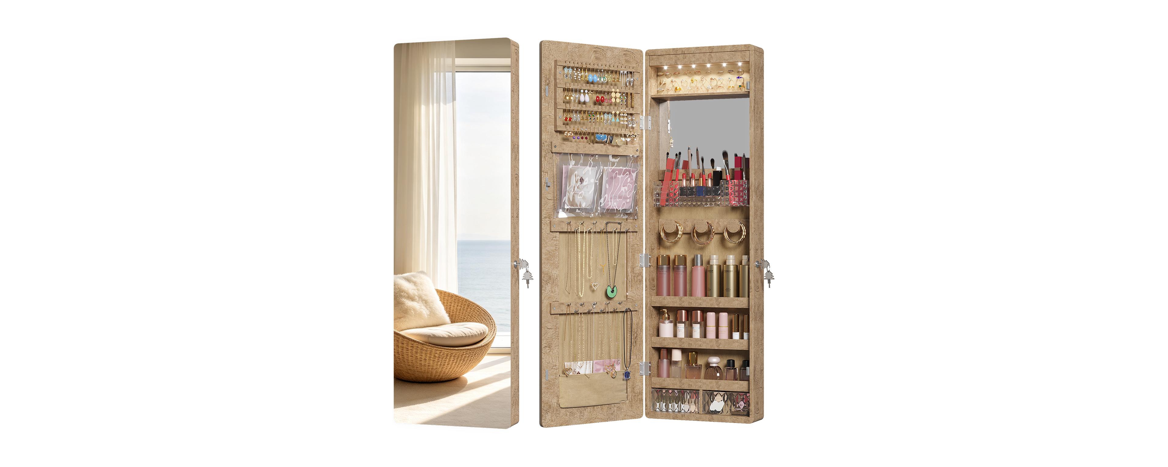 Vlsrka 42.5"H Jewelry Armoire, Wall-Mounted and Door-Hanging Cabinet
