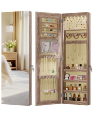 42.5" Wall-Mounted Jewelry Armoire with LED Light and Mirror