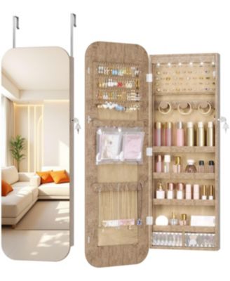 42.5" H Wall-Mounted Jewelry Armoire with LED Lights and Full-Length Mirror