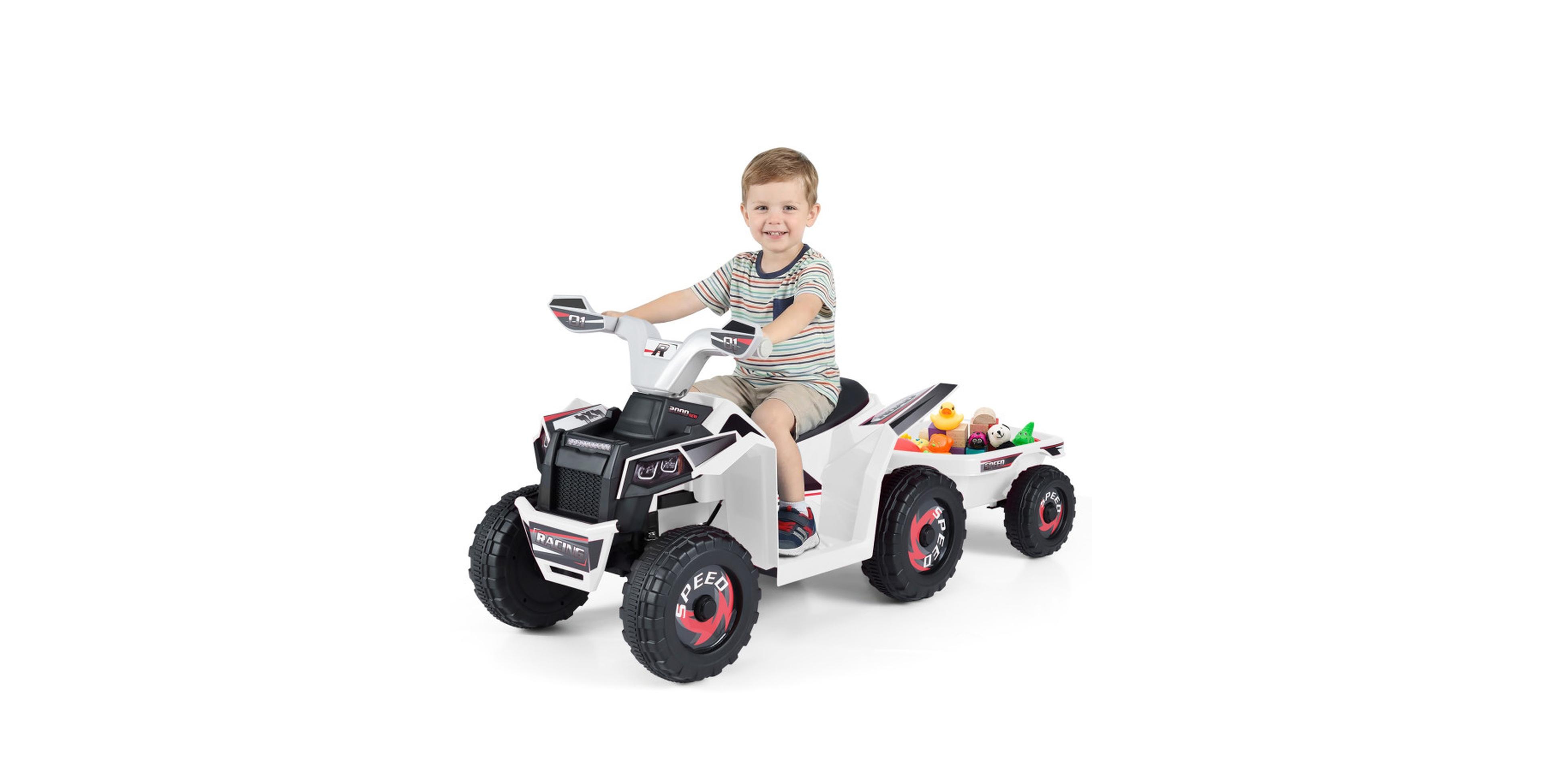 Sugift 6V Kids Electric Atv Quad with Detachable Trailer and Multi-Terrain Wheels Ages 3