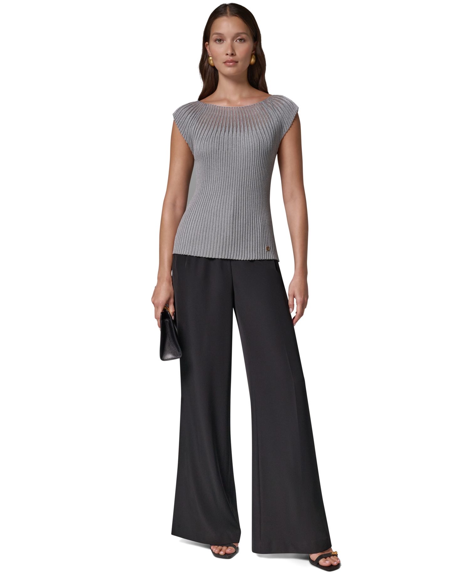 Women's Crewneck Sleeveless Ribbed Pullover Sweater