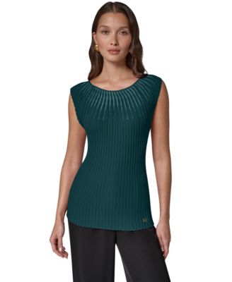 Women's Crewneck Sleeveless Ribbed Pullover Sweater