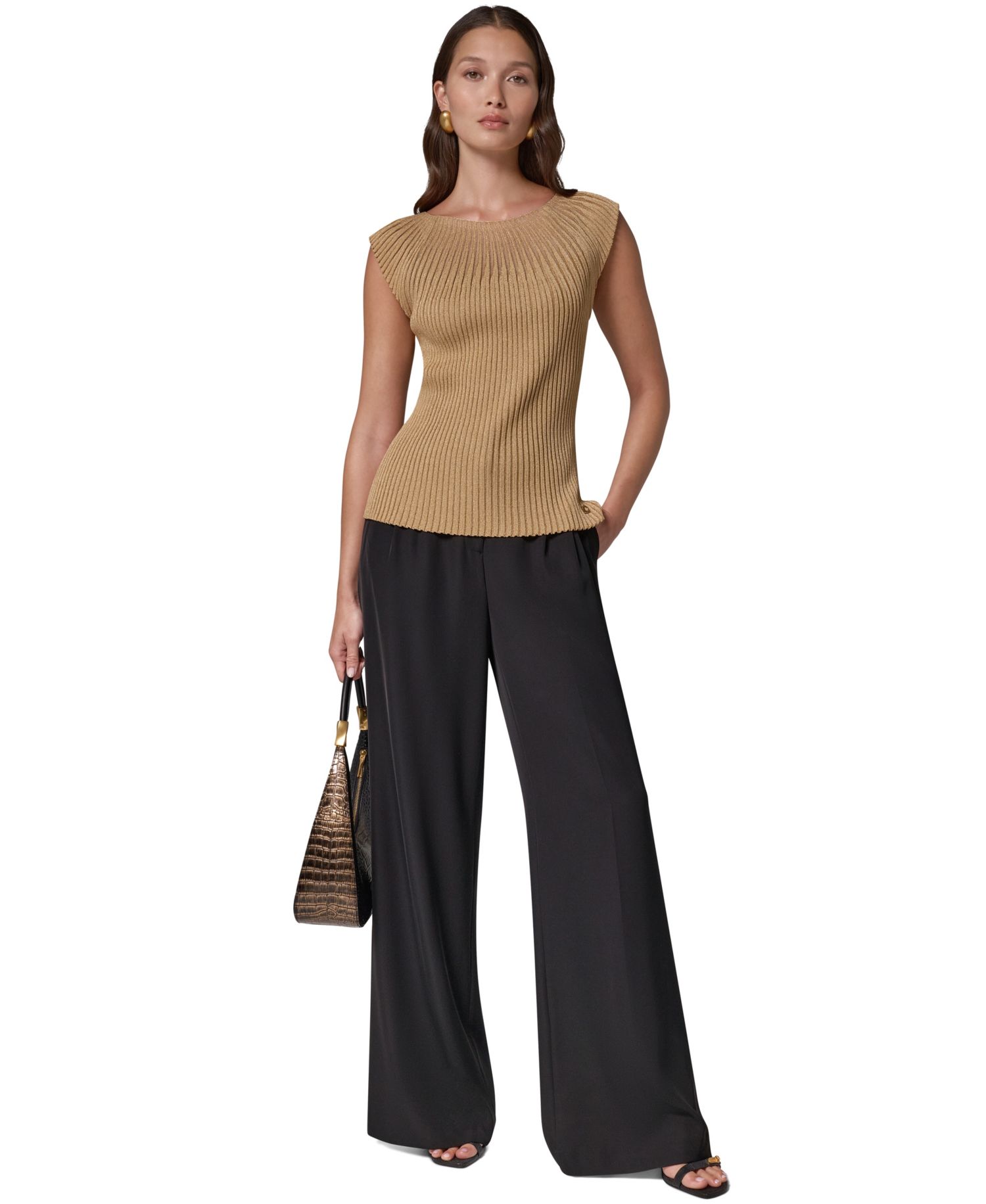 Women's Crewneck Sleeveless Ribbed Pullover Sweater
