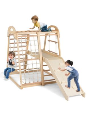 8-in-1 Wooden Jungle Gym Montessori Climber Playset with Slide, Swing, and Monkey Bars, Ages 3-5