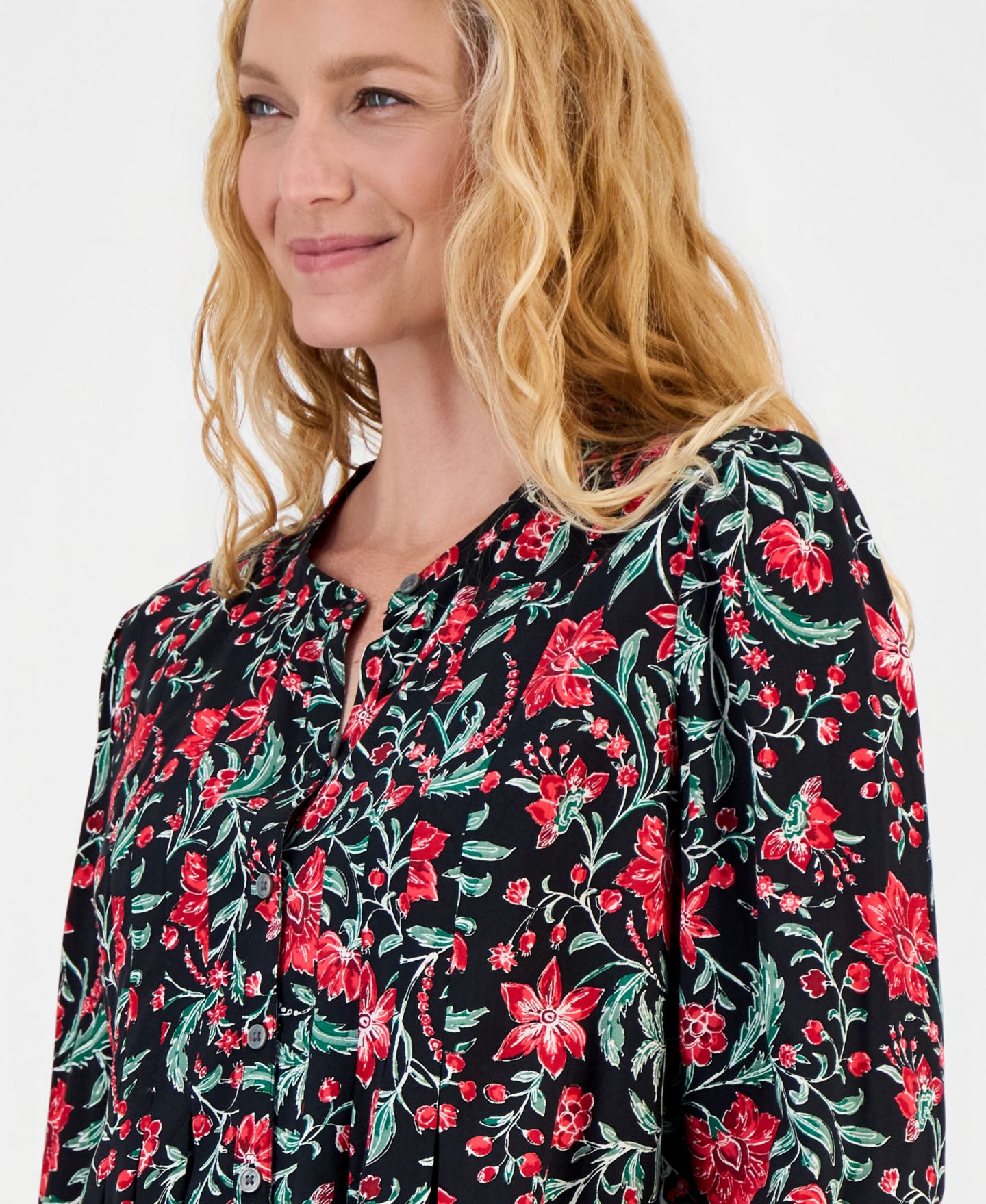 Женская блузка Style & Co Petite Floral-Print Long-Sleeve Button-Front, цвет: Holiday — фото 2
