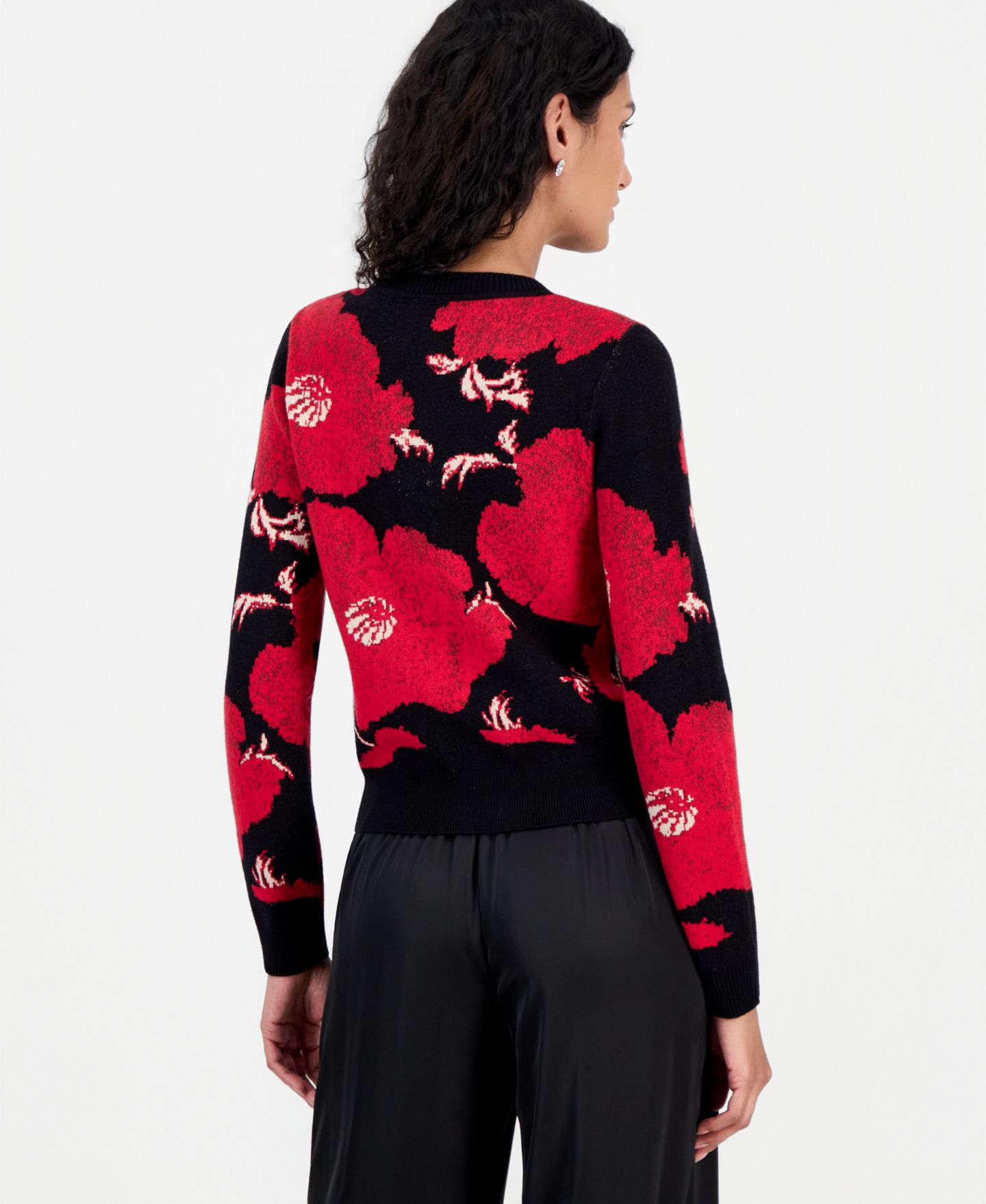 Женский кардиган T Tahari Long-Sleeve Floral-Print Jacquard, цвет: Красный бриллиантовый с принтом — фото 3