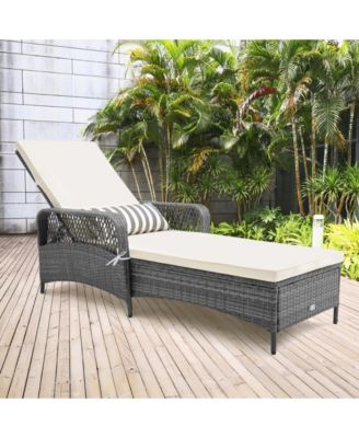 Outdoor PE Rattan Chaise Lounge Chair 6-Level Adjustable Backrest with Cushion and Lumbar Pillow