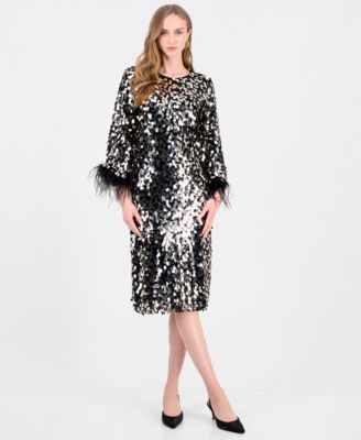 Women's 3/4-Sleeve Sequin A-Line Dress