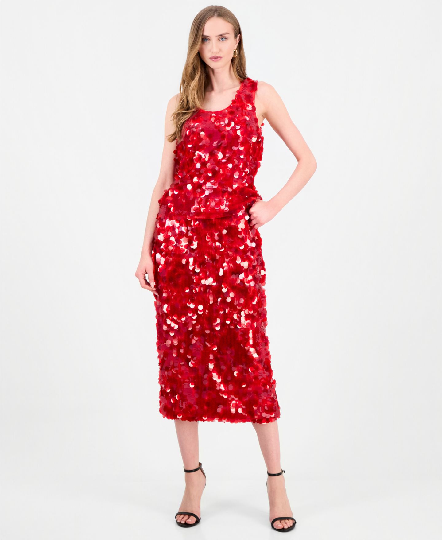 Женский топ T Tahari Scoop Neck Sequin, цвет: Красный бриллиантовый — фото 4