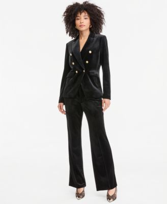 Women's Velvet Double-Breasted Slim-Fit Blazer and Pants