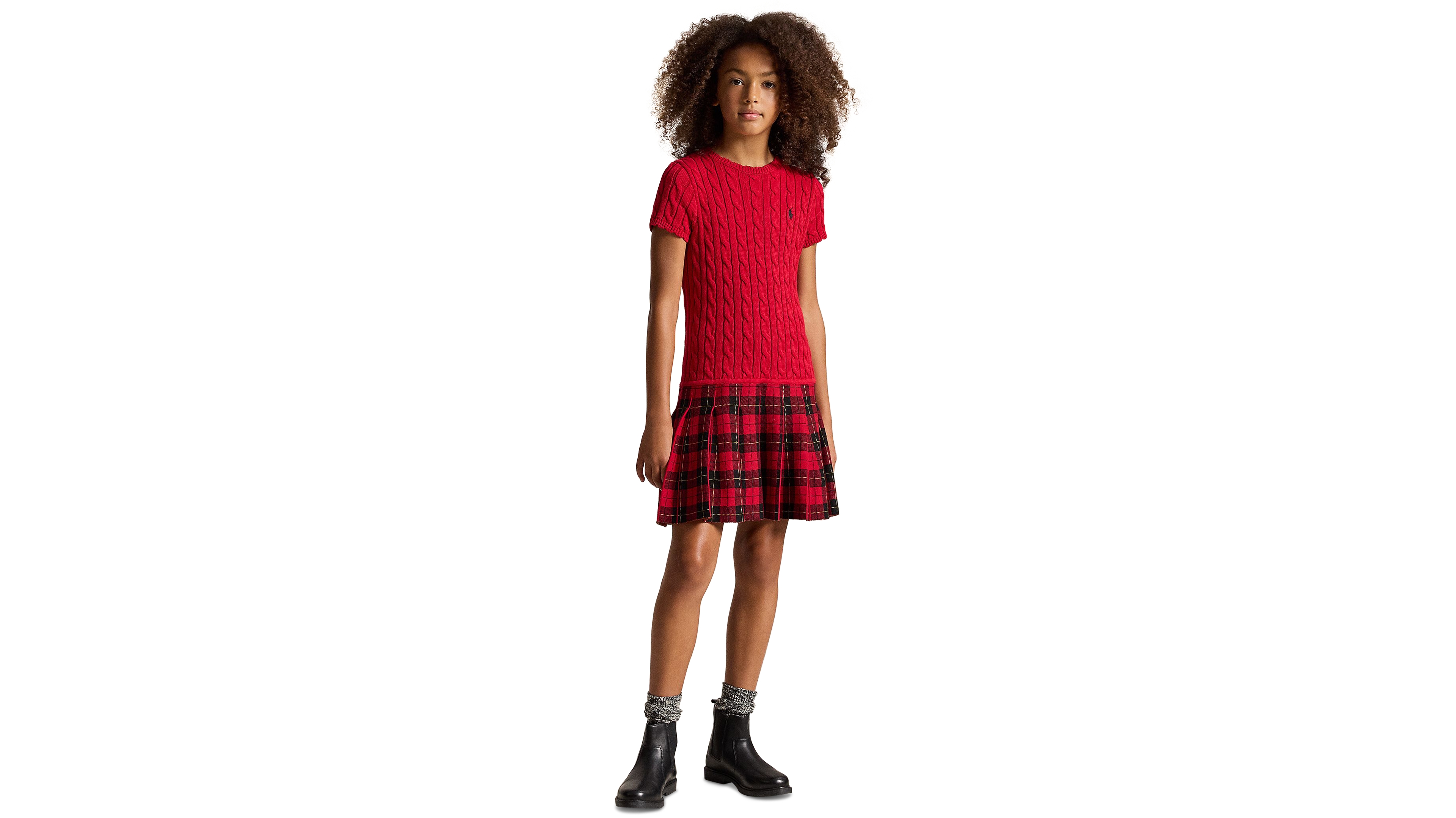 Polo Ralph Lauren Girls' 7-16 Plaid-Skirt Sweater Dress