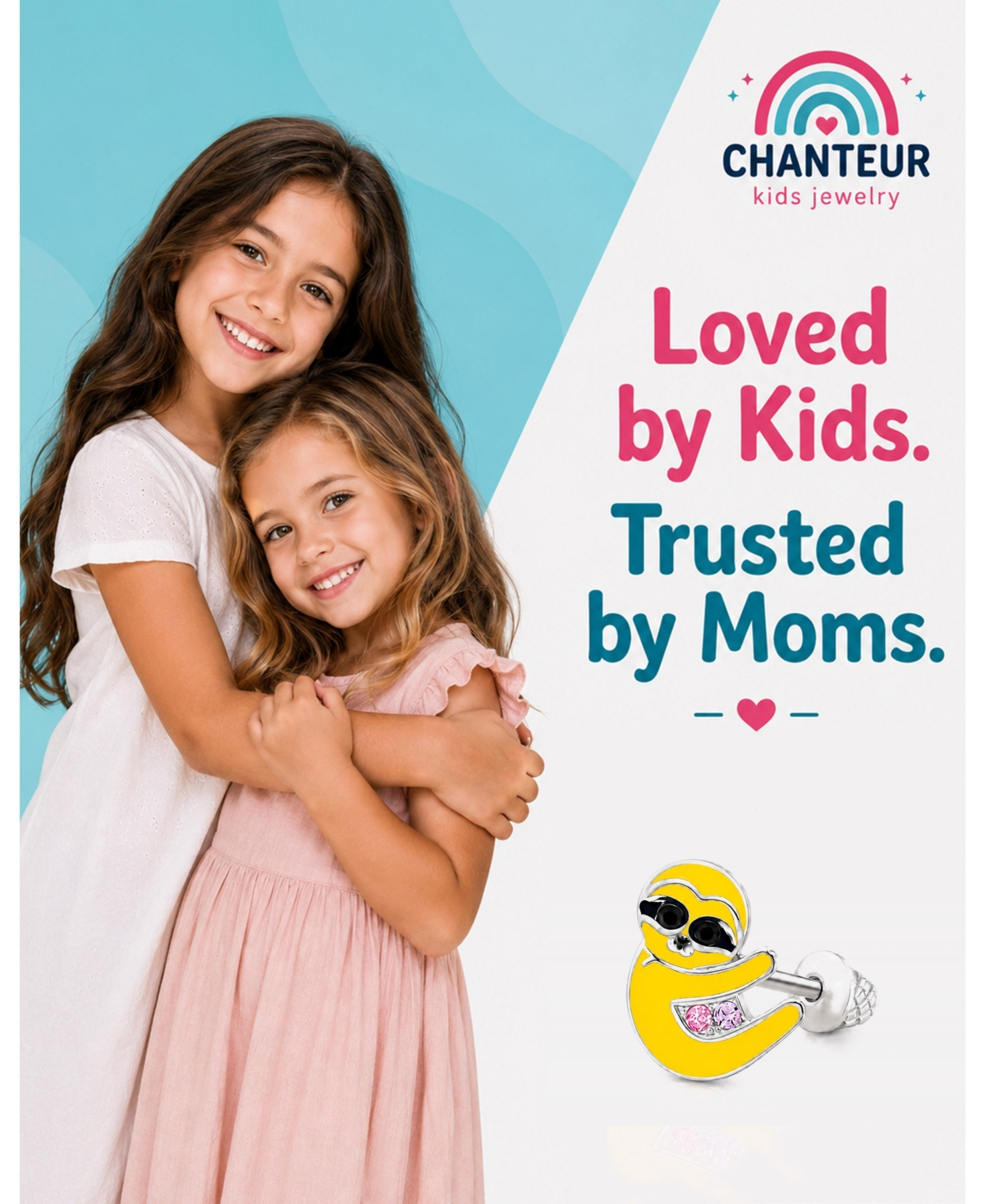 Chanteur Kids Sunglasses Smiley Face Hypoallergenic Earrings for Girls with Surgical Titanium Screwbacks