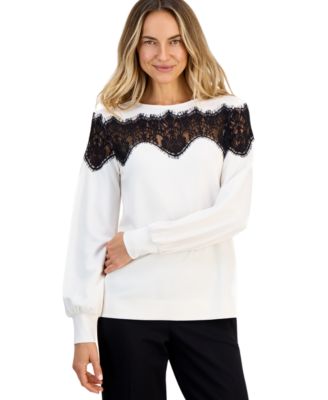 Women's Puff-Sleeve Lace-Inset Blouse