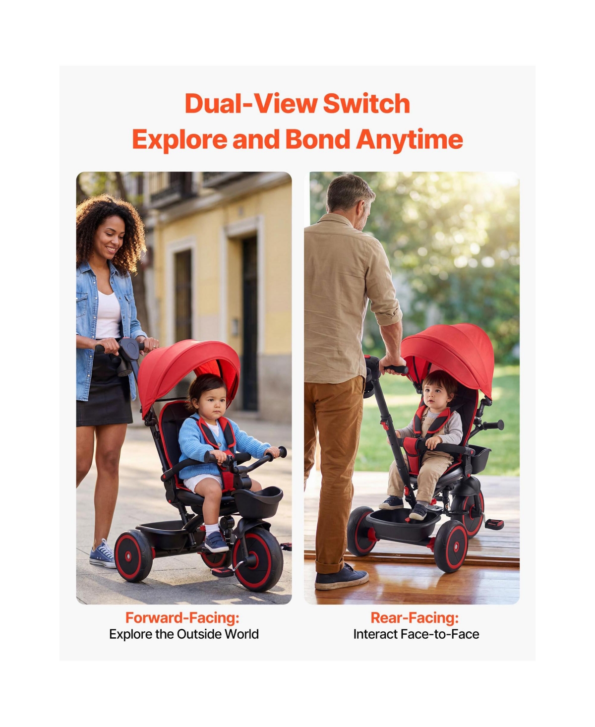 Sevorley 6-in-1 Toddler Tricycle with Parent Push Handle and Canopy, 55 lb Capacity, Ages 1-5