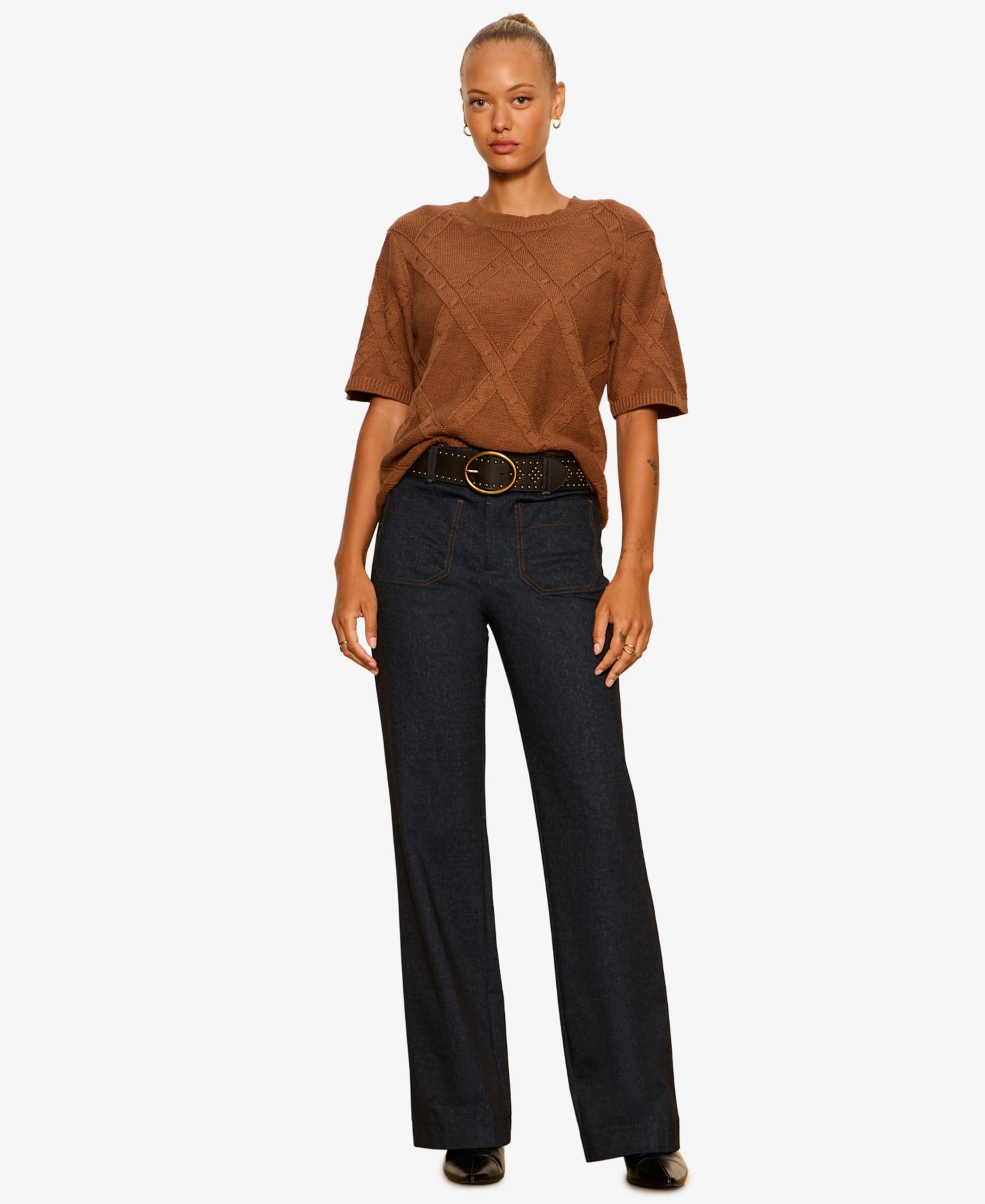 Petite Short-Sleeve Cotton Sweater T-Shirt