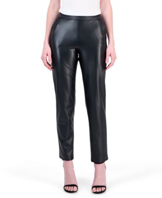 Petite Slash Pocket Straight Pull-On Faux Leather Pants