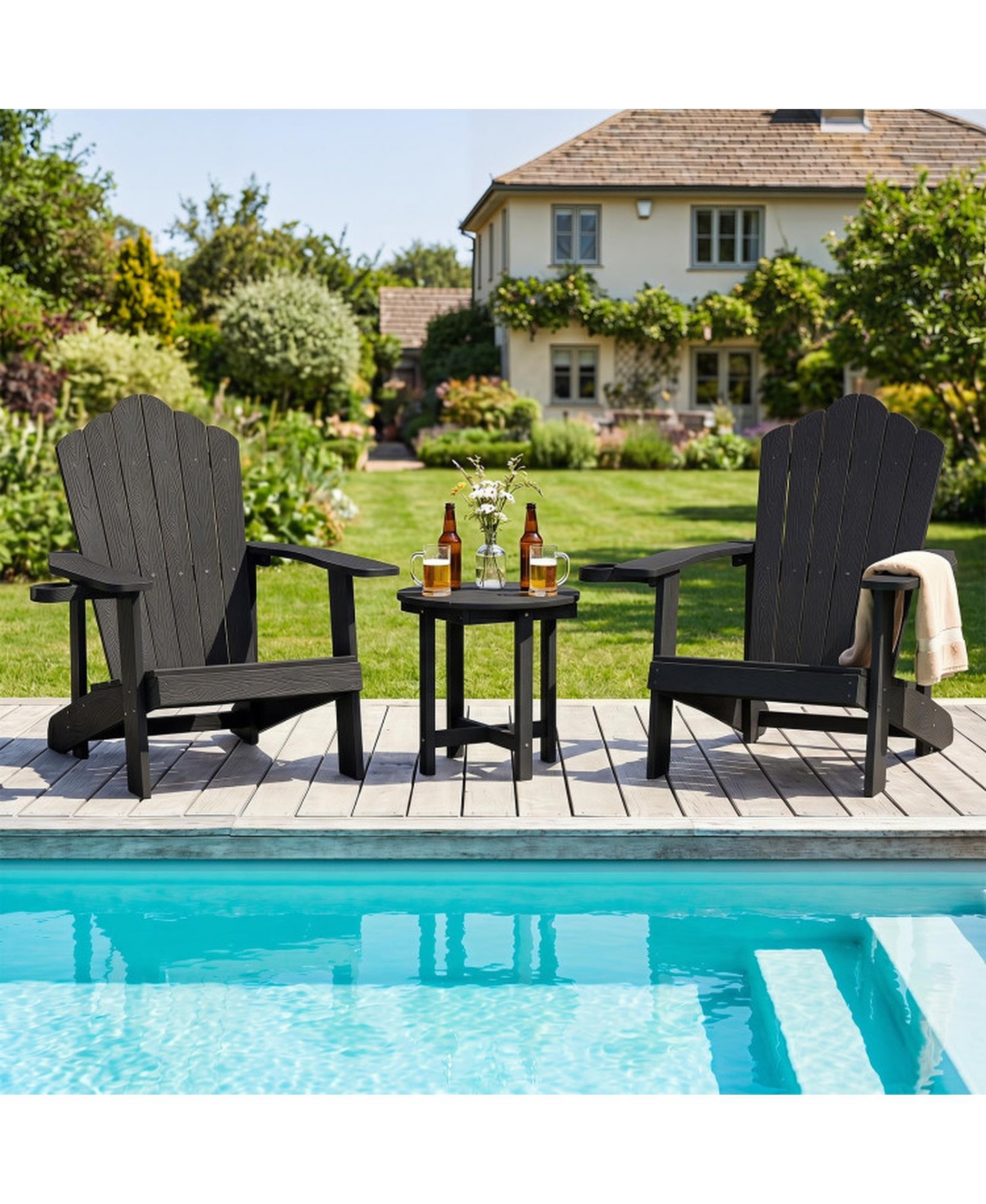 Sugift All-Weather Adirondack Outdoor Side Table with Slatted Wood-Grain Top