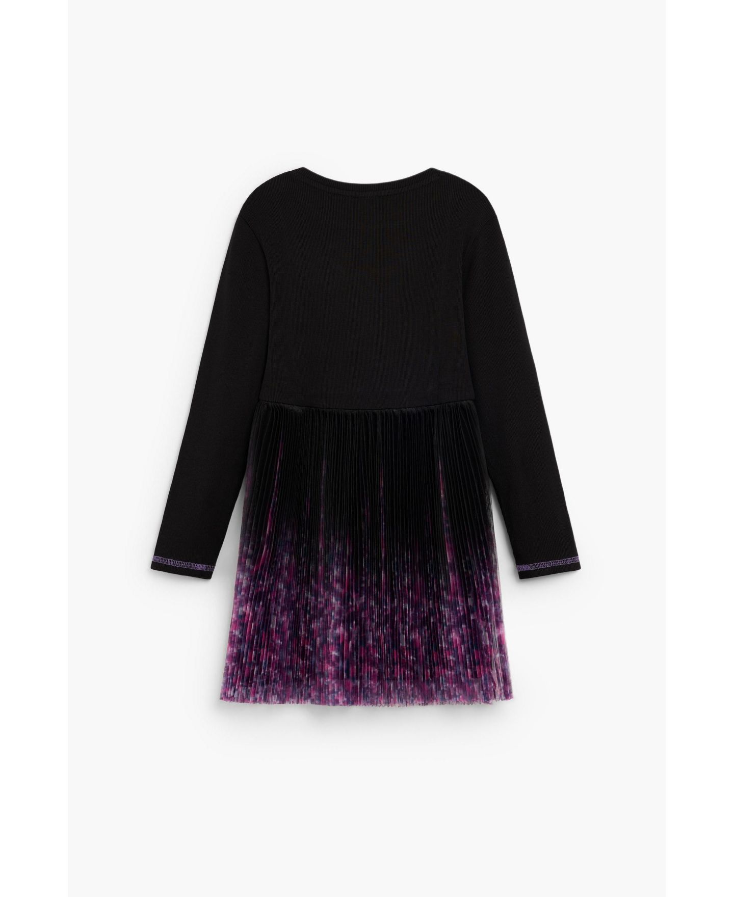 Платье Desigual Long-Sleeve Fit & Flare Floral-Print Cotton-Blend Dress для девочек, цвет: Чёрный — фото 4