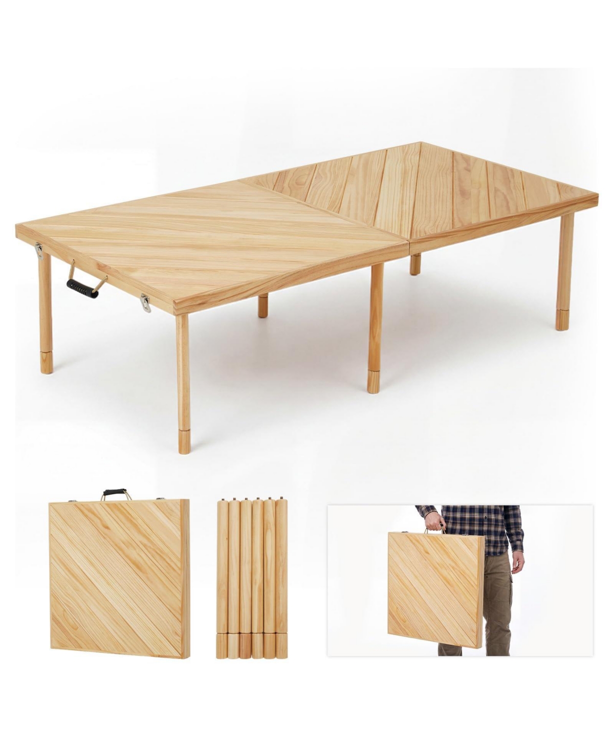 60" X 30" Outdoor Folding Picnic Table, Compact Folding Table, Lightweight, Adjustable Height, Sturdy Construction, Built in Handles, Convenient Carry