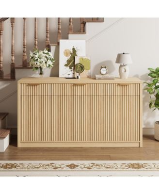 55 Inch Modern Fluted Buffet Sideboard Credenza, Storage Cabinet With Doors And Inner Shelves For Kitchen, Dining Room And Coffee Bar Spaces