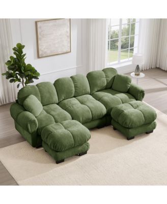Oversize Chenille U-Shaped Sofa Deep Seat Couch with Movable Ottoman Exquisite Soft Padded Armrests