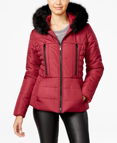 Celebrity Pink Faux-Fur-Trim Hooded Puffer Coat
