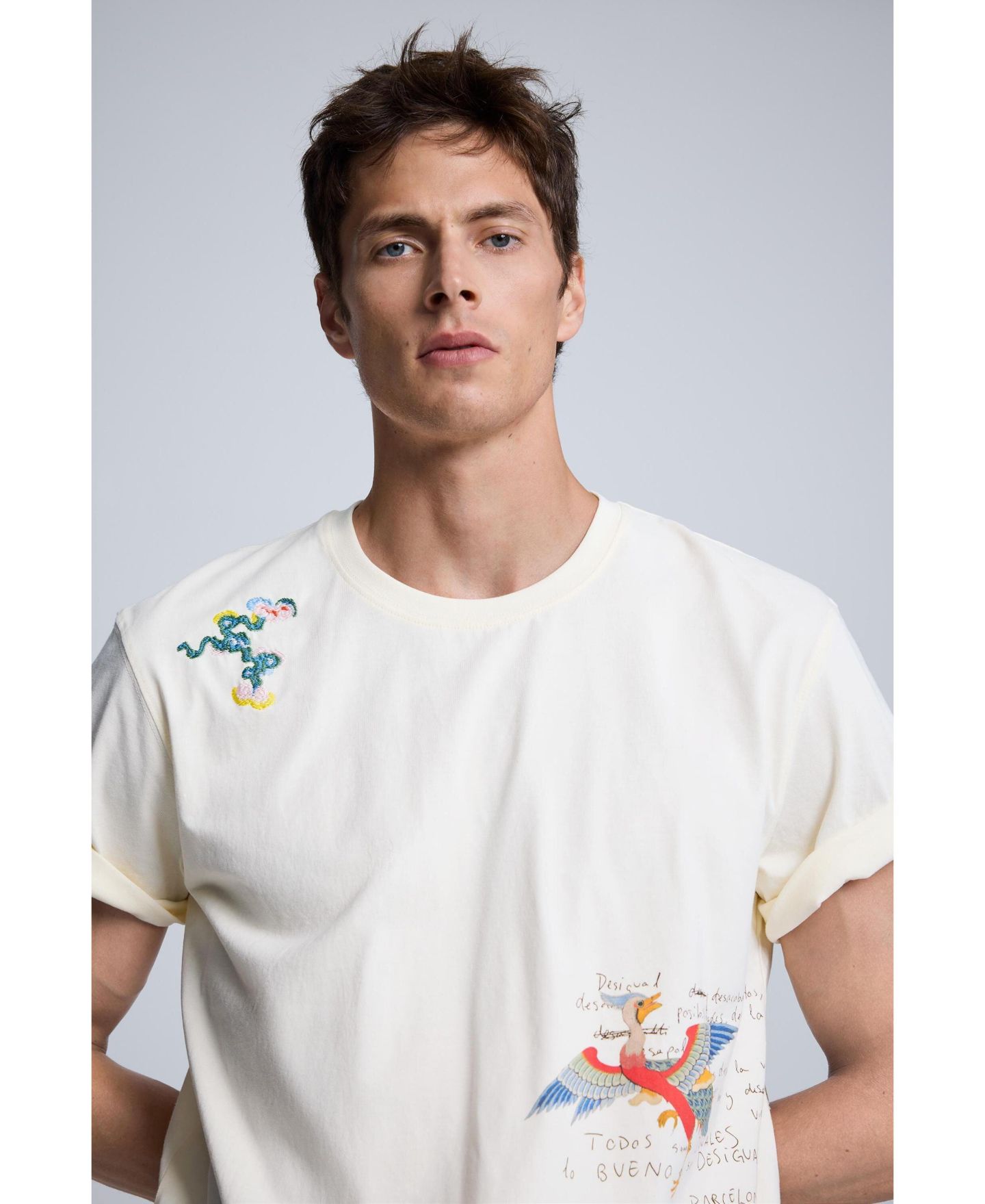 Мужская футболка Desigual Embroidered, цвет: Светлый бежевый — фото 3
