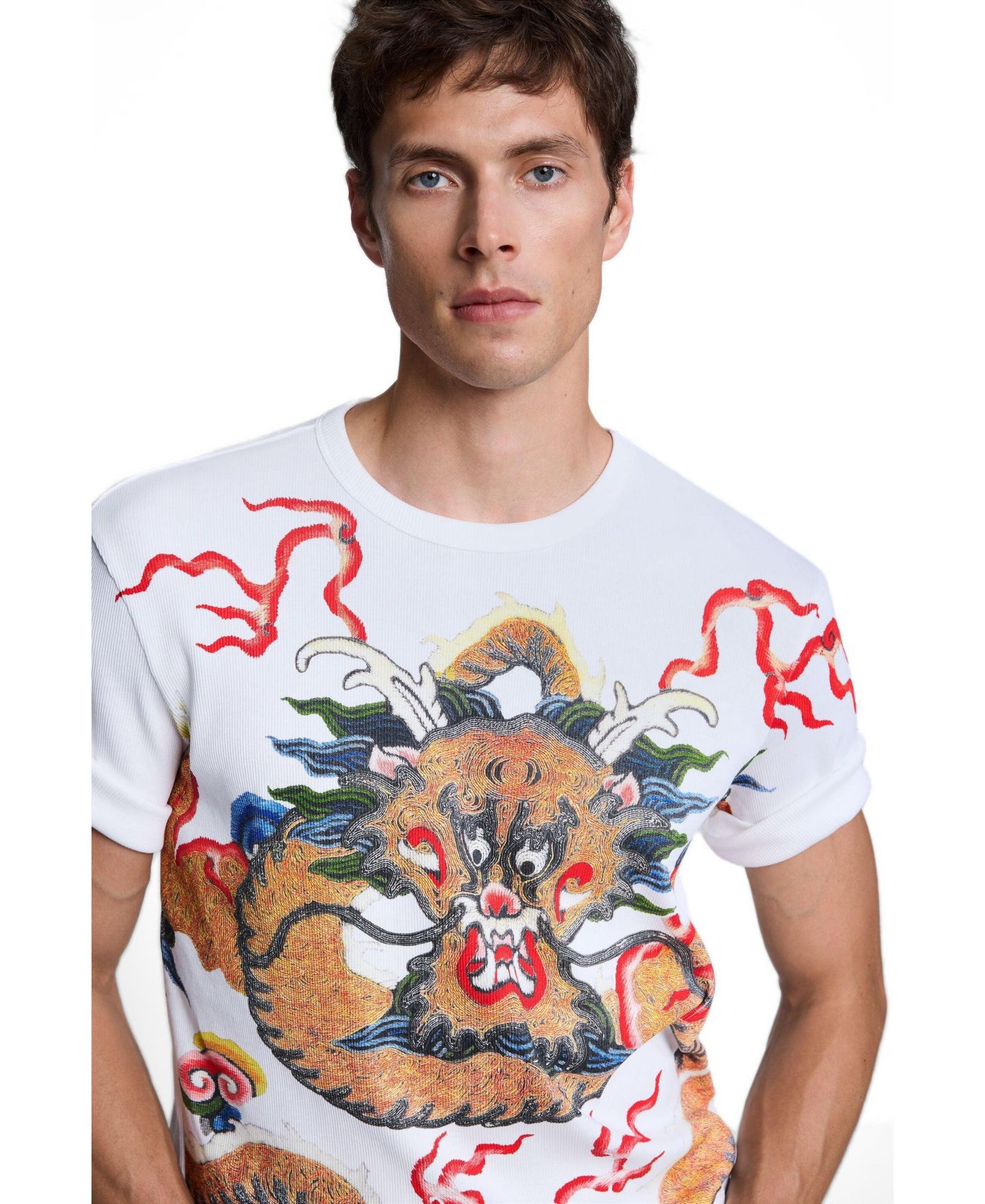 Мужская футболка Desigual Dragon-Print Crew Neck Short-Sleeve, цвет: Молочный белый — фото 4